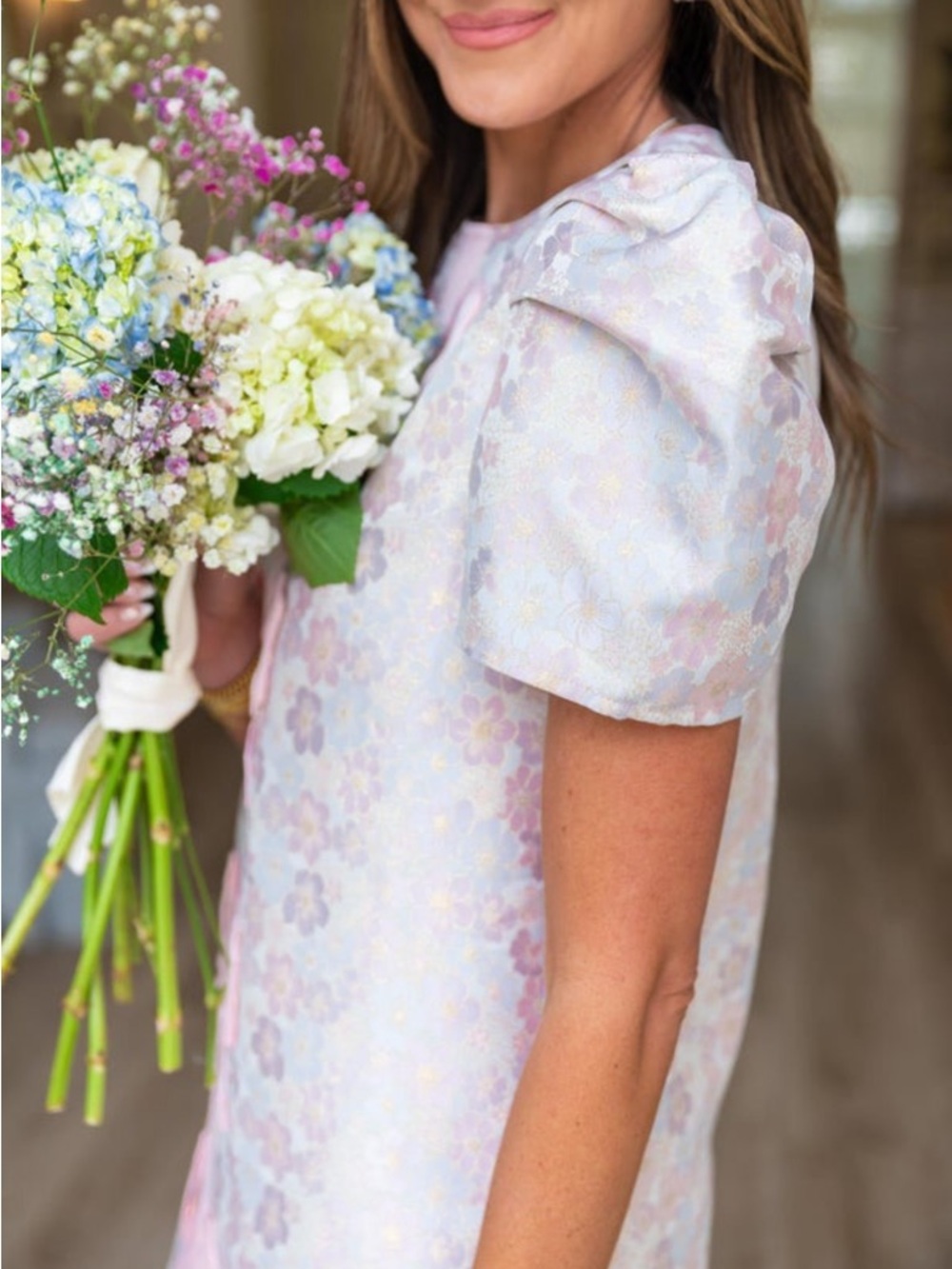 SSYS Pastel Floral Mini Dress with Pink Bow Accents - Picture 2 of 4